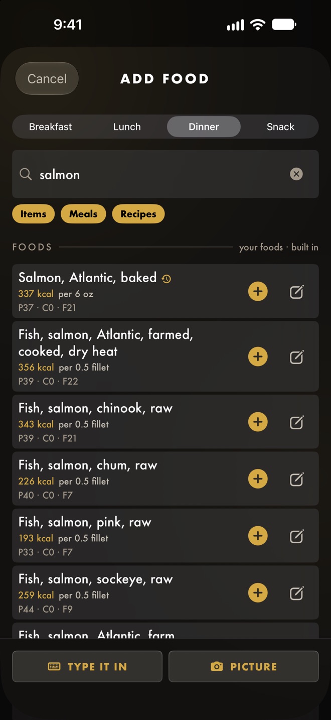 Searching for salmon: baked Atlantic salmon at 337 kcal per 6 oz, then farmed, chinook, chum, pink and sockeye salmon with their calories and macros.